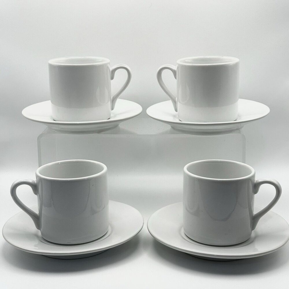 Vintage Demitasse Classics Ceramic White Espresso Cup Saucer & Set Service for 4